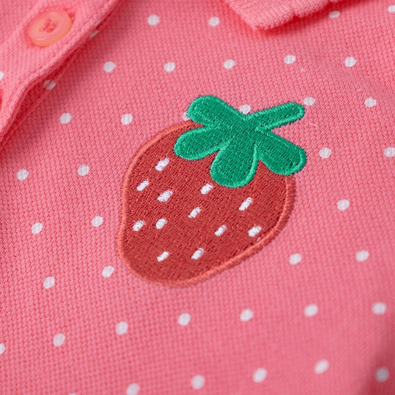 Carla Strawberry Appliques Lovely Kids Girls Causal Polo Dresses