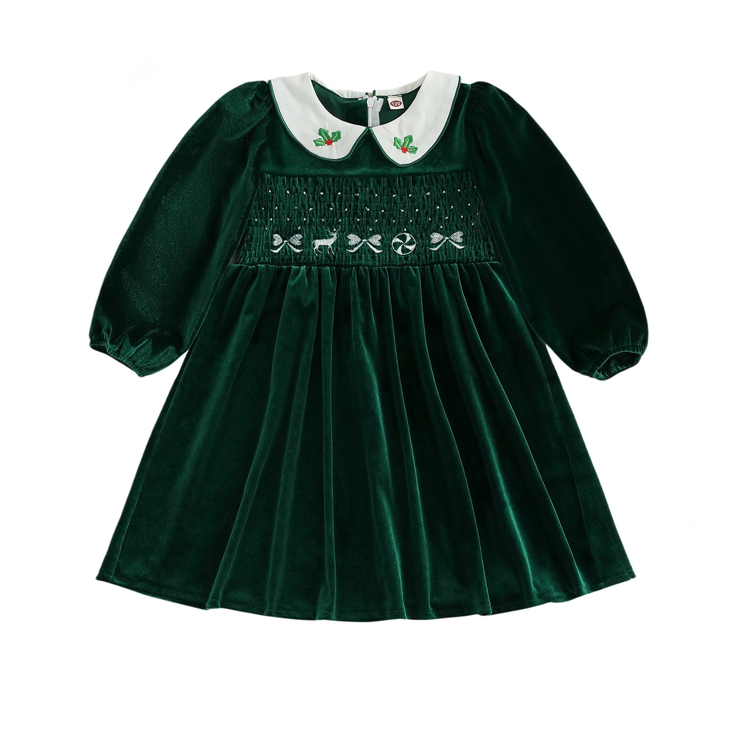Toddler Red Plaid Christmas Dress with Bow and Reindeer Embroidery