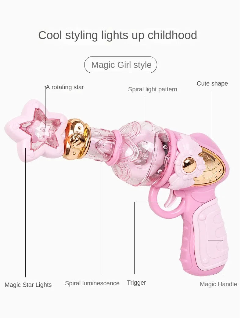 Girls Magical Electric Toy Gun Sound Light Gun Twirling Star Decoration Sweet Cute Princess Toy Non-firing Kids Birthday Gifts