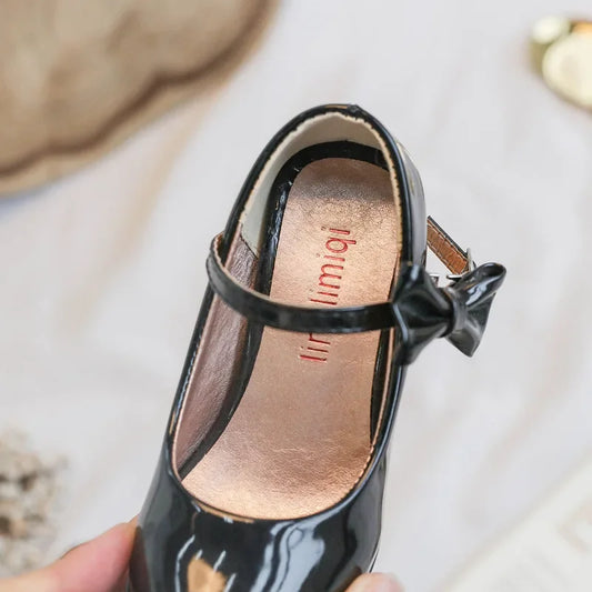 Spring Formal All Black Shoes Children High Heel Girls Shoes