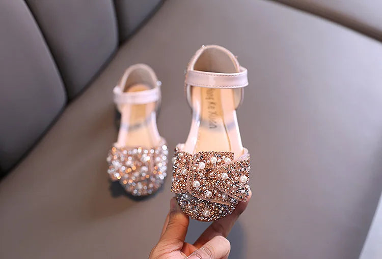 New Childrens Shoes Pearl Rhinestones Shining Kids Princess Shoe Baby Girls Shoe