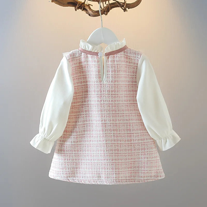Baby Girl Dresses Spring/Fall Bow-Tie Plaid Long-Sleeve Girls' Dress Adorable Princess Baby Dress
