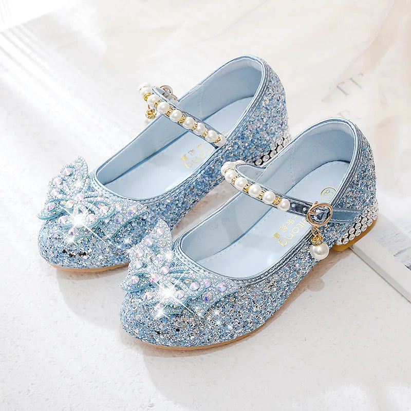 Girls' High Heels Spring New Princess Pink Glass Slipper Children's Runway Performance Shoes Fashion Non-slip Rhinodiamond Shoes