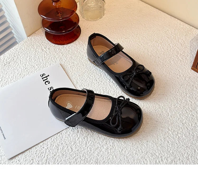 Girls' Princess Shoes Spring  Autumn New Fashion Bow PU Leather Loafer Non-slip School Student Loafer Flats