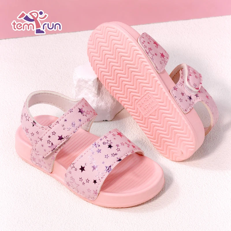 Girls' Shiny Star Outdoor Sandals Summer Printed Soft-Soled Non-slip Slippers Open-Toe Durable Baby Beach Shoes