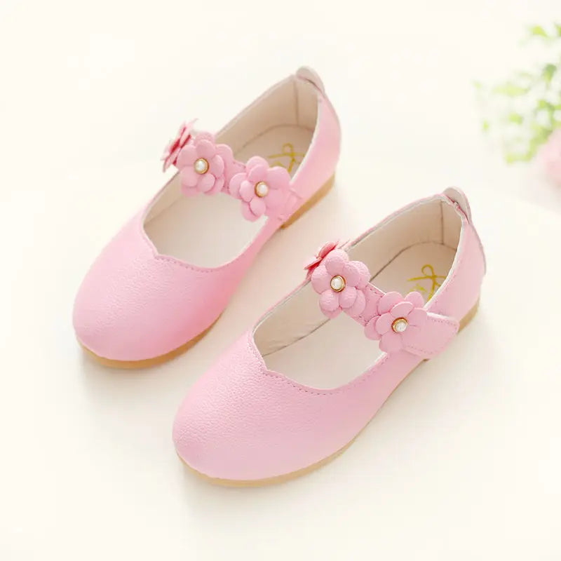 Girls Low-top Solid Color Leather Shoes Princess Shoes Flowers Student Single Dance Shoes White Child Shoes Comfortable Wearable