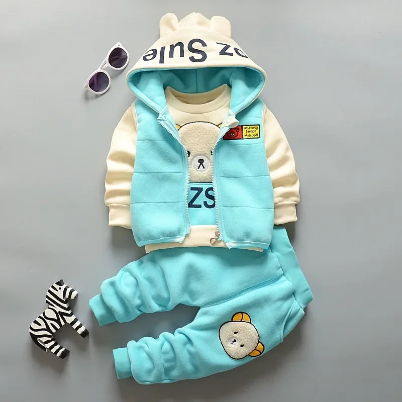 Winter Cartoon Set for Boys: Hooded Jacket and Pants