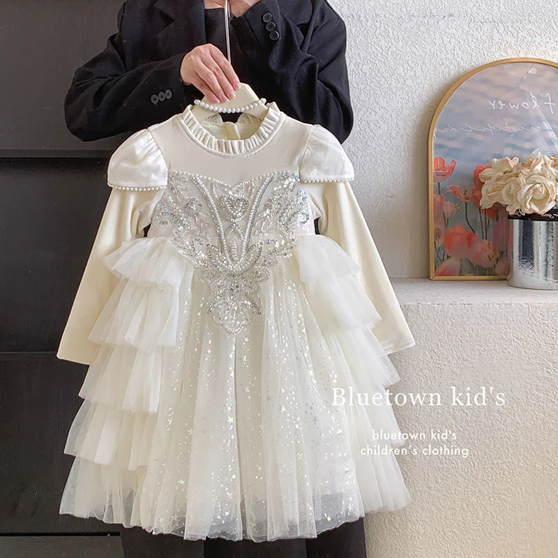 Girls' Winter Dress Light Luxury High End Birthday Banquet Performance Princess Dress