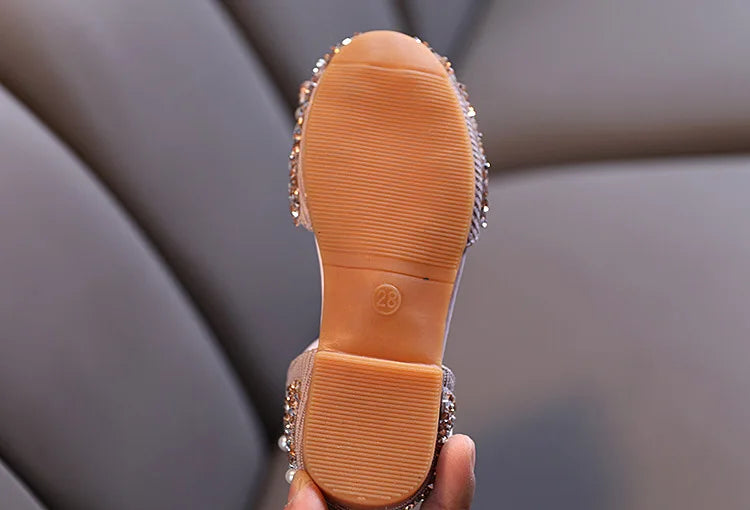 New Childrens Shoes Pearl Rhinestones Shining Kids Princess Shoe Baby Girls Shoe