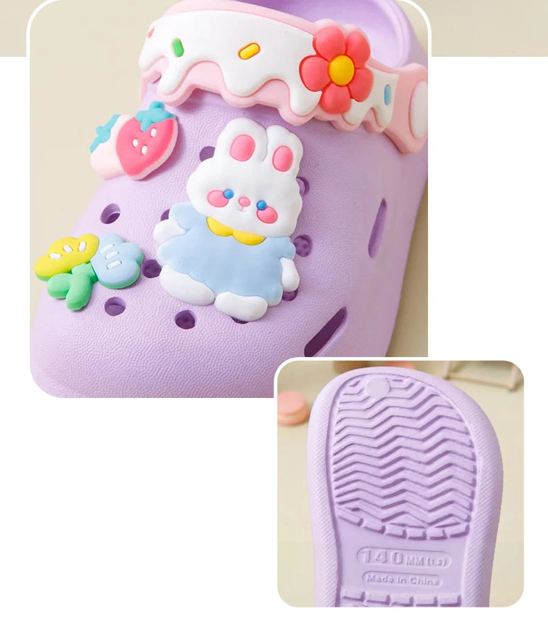 Garden Shoes For Girls Soft Sole Clogs For Baby Breathable Non-slip Indoor Outdoor Beach Sandals Trendy Cute Cartoon Bunny
