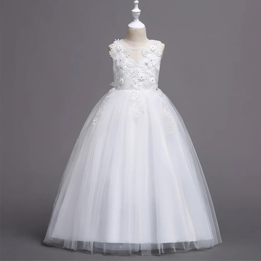 Kids Dresses For Girl Clothes Lace Flower Ball Gown Girls Long Dress For Wedding Prom Party Princess Dresses Teenage Costume