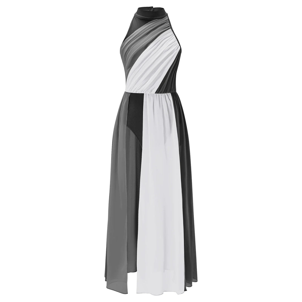 Girls Delicate 3D Flower Lyrical Dance Dress Asymmetrical Ruched Long Dress Gymnastics Modern Dance Clothes Performance Dress