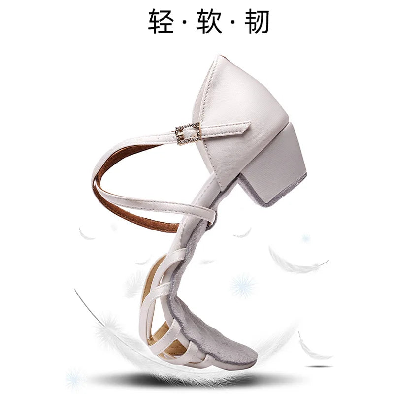 Professional Latin dance shoes, girls' white dance shoes