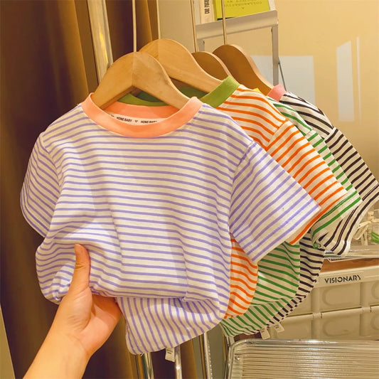 Valeria Children's New Striped T-Shirt Baby Thin Section Half-Sleeved Bottoming