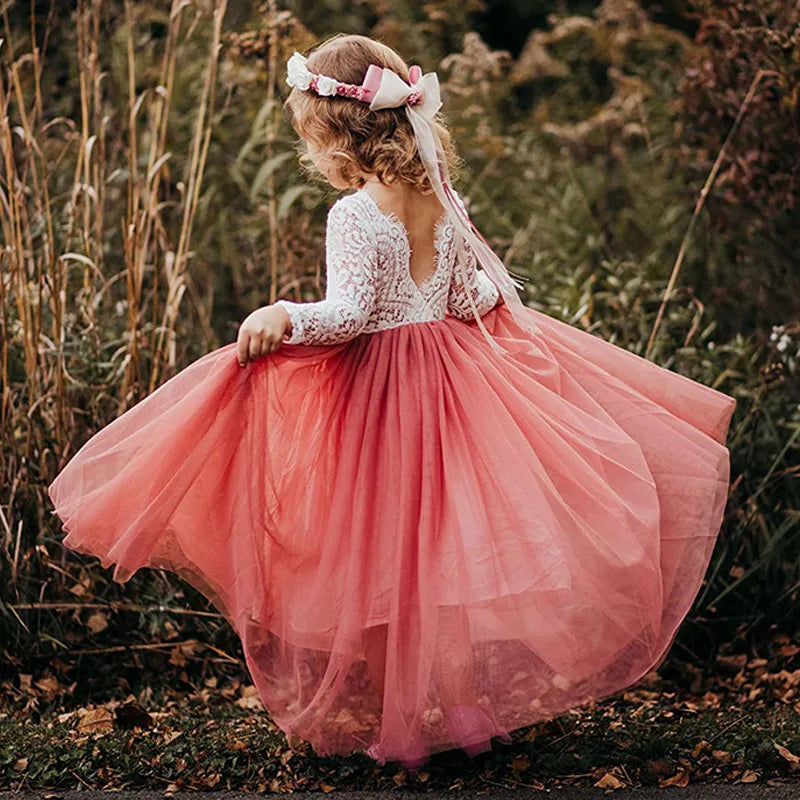 Princess Party Lace Flower Girl Dress Baby Kids Summer Wedding Birthday Dress