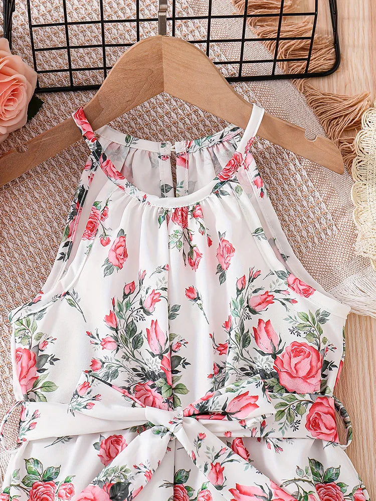 Girls' Summer Romantic Floral Pattern Spliced Dress