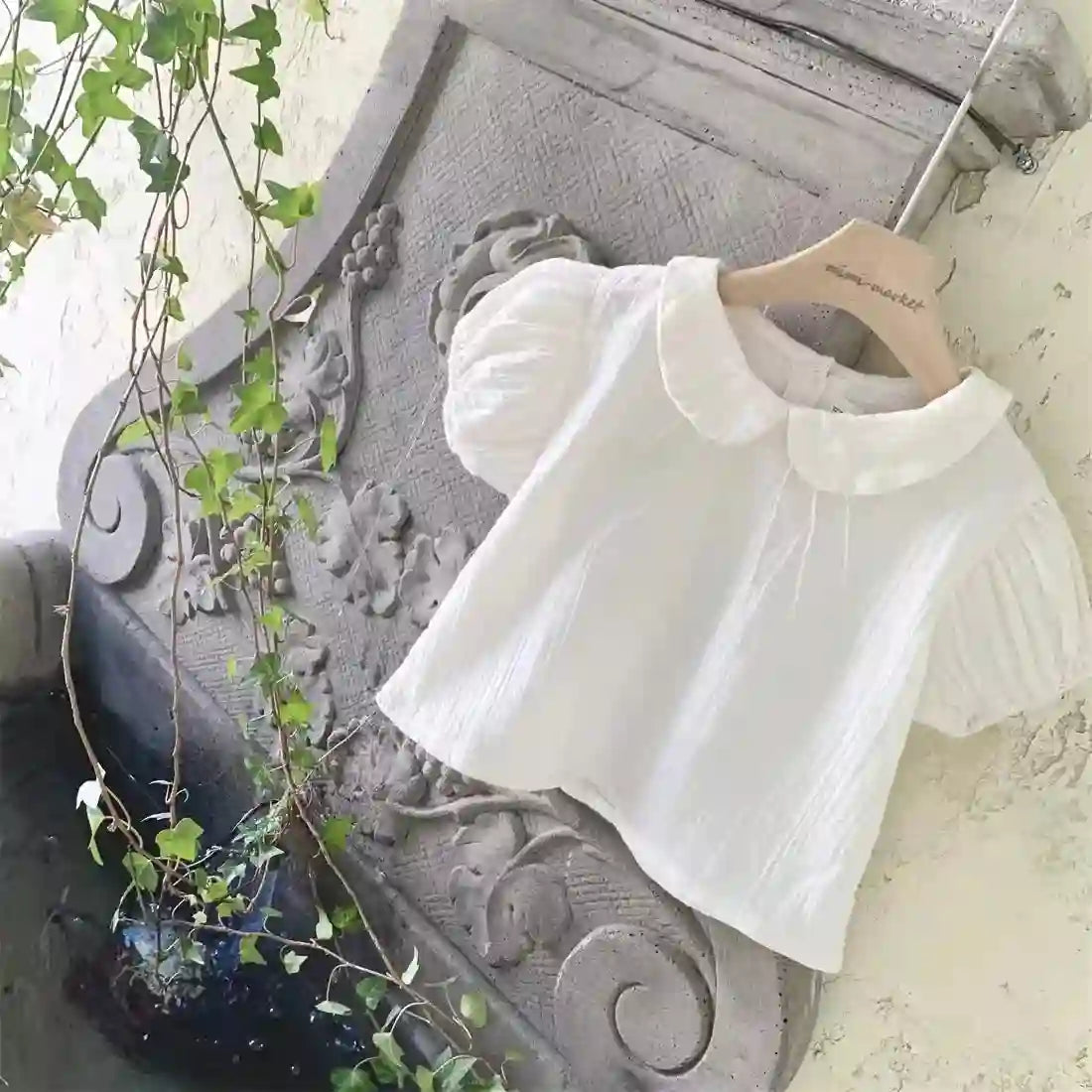 Marta Solid Puff Sleeve Cotton Short Sleeve Top