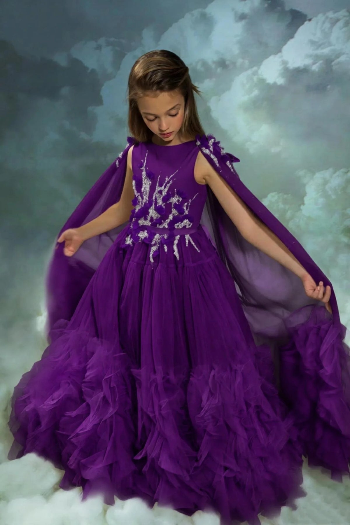 Blush Pink Flower Girl Dresses With Cape Customized Floral Ruffles Princess Baby Girl's Birthday Party Gowns Kids Pageant Dress