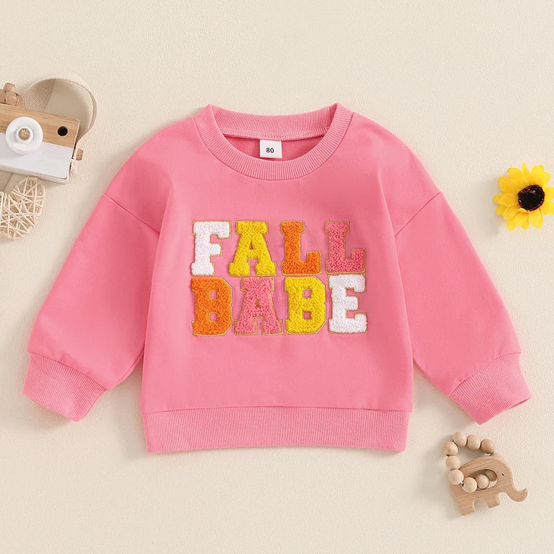 Girls Fall Babe Long Sleeve Embroidery Letters Fall Crewneck Top