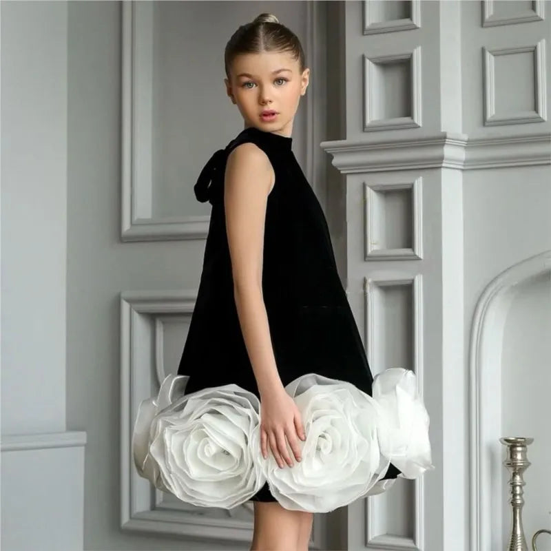 Fashion Baby Girl Princess 3D Flower Dress Infant Toddler Child Silk Vestido Wedding Party Dress