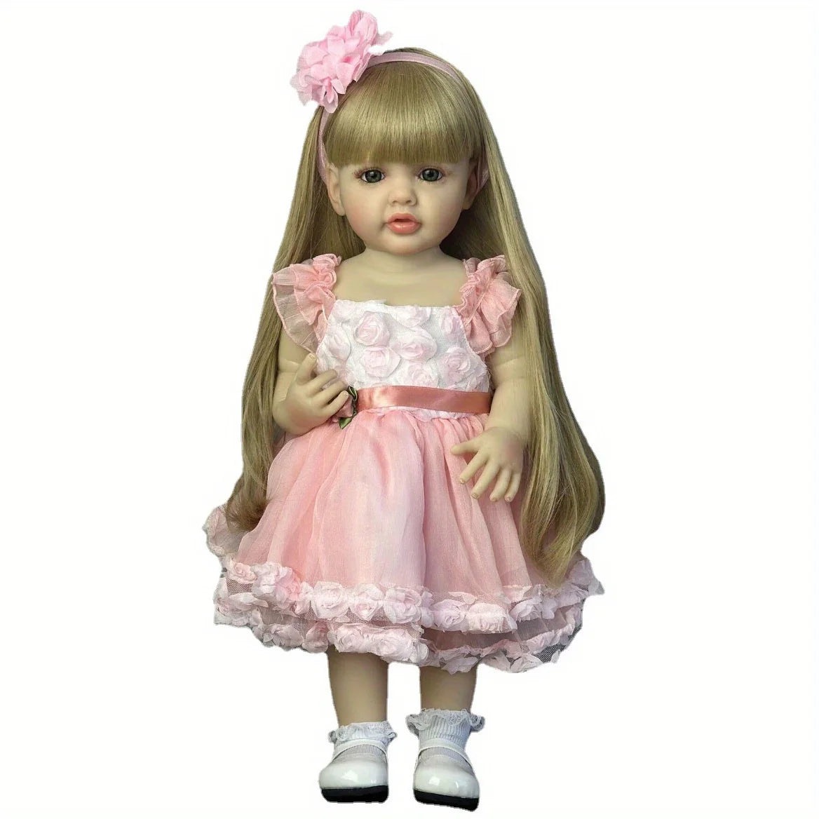 BZDOLL 55cm 22inch Reborn Baby Doll with Full Body Vinyl, Lifelike Princess Toddler Newborn Bebe Bath Toy Lovely Gift for 3+ Kid