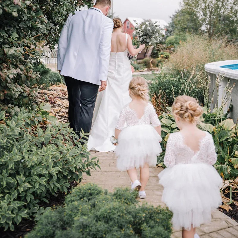 Flower Girl White Lace Vacation Festival Dress Elegant Lace Backless Prom Dress