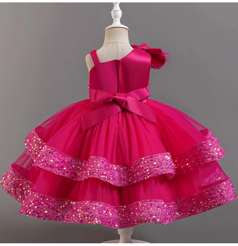 New Girl Dress Sequin Dresses Exquisite Simple Summer Skirt Fashion Evening Dress One Year Old Banquet Retro Princess Dress 2025