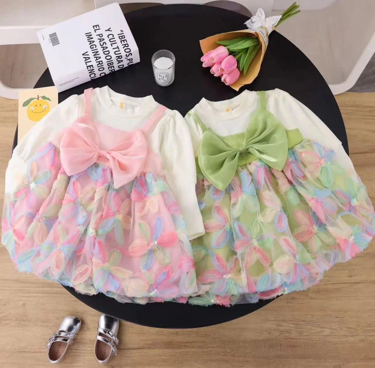 Baby Girl Dress Spring And Autumn Mesh Flower Bow Girl Princess Dress