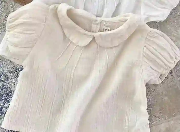 Marta Solid Puff Sleeve Cotton Short Sleeve Top
