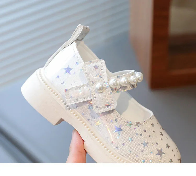 2025 Shoes NewGirls Leather Shoes for Party Wedding Kids Princess Rhinestones Shoes with Bow-knot Fashion Children