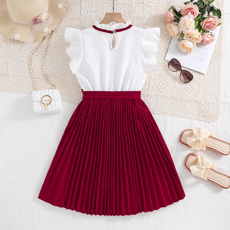 Emma Kids Dress for Girls with Pleated Skirt and Bow Tie
