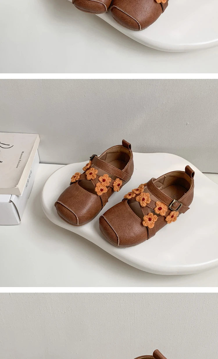 Girls Shoes New Spring Square Toe One-line Buckle Buckle Decoration Shoes Mori Girl Style Outdoor Daily Flat Children Zapatos De