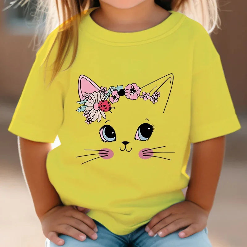 Lucía Summer Kids Flower Cat Graphic Girls Floral Kitty Tops - GuGuTon baby store - Baby Fashion - Toddlers Outfits - Babies Outfits - Toddler Clothes - Kids Clothing - Newborn Clothes - Newborn Wear - Kids Wear - Trending Clothes - Trending Outfits - Fall Fashion - Winter Fashion - Girls Clothes - Boys Clothes - Babies Wear - Kids Accessories - KidsWear - Summer Clothes - Summer Fashion - Summer Trend - Falls Sweaters - Tops - Bottom - Jeans - Blouse - Dresses - Newborn Dresses - Toys