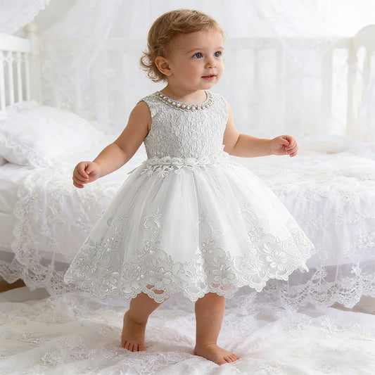 Baby Girl Clothes Wedding Dress for Baptismal Ceremony White Dress
