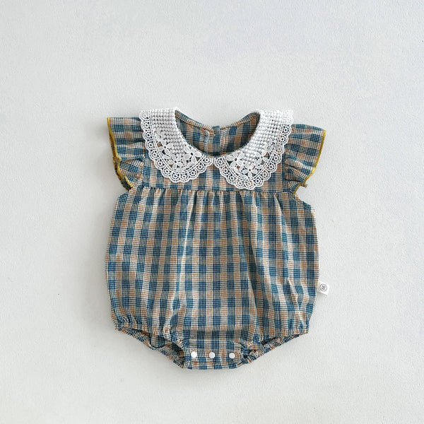 Lacey Plaid Fly Sleeve Romper