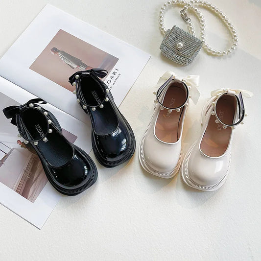Small Pearl Leather Shoes for Girls, Soft Soles for Children