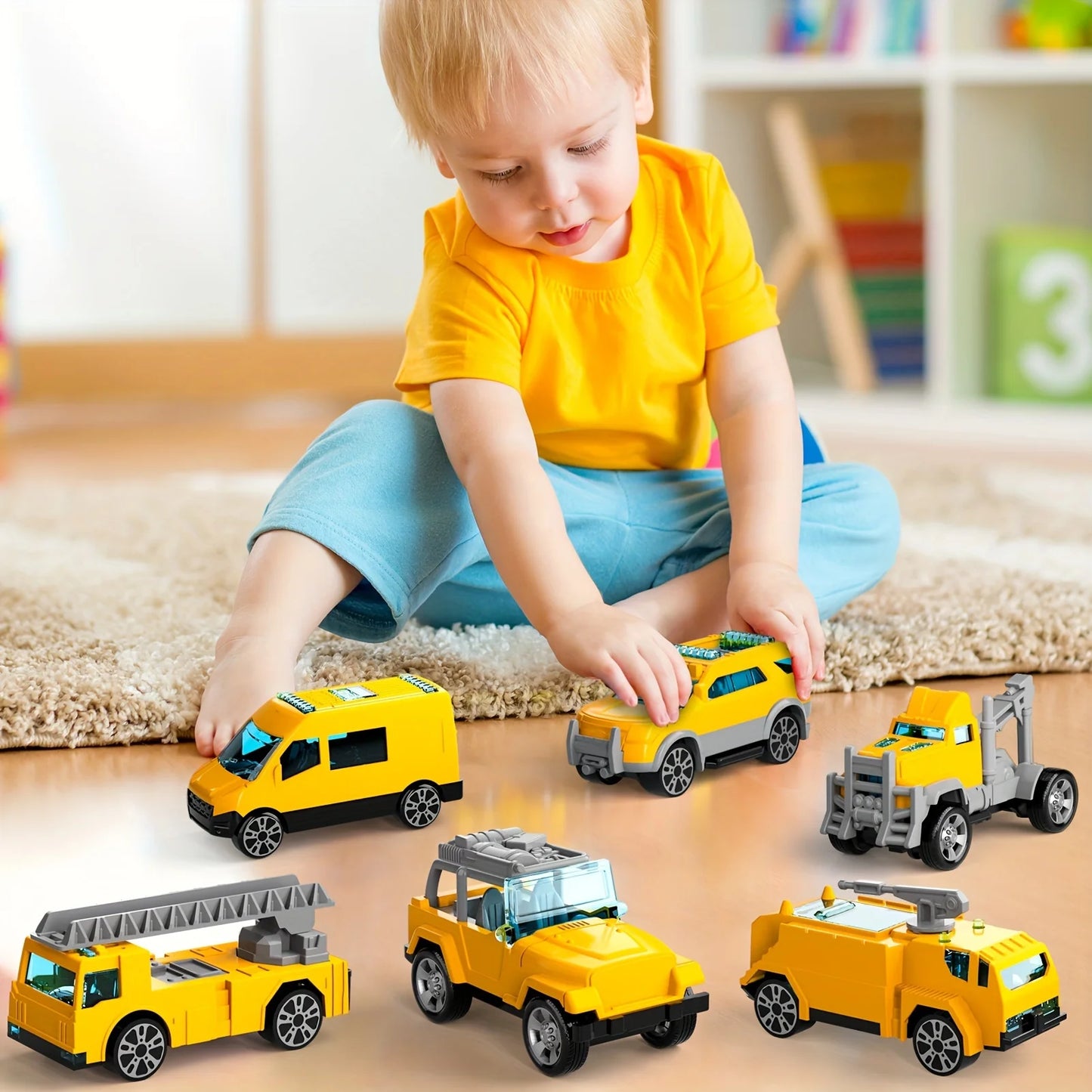 Kids Airplane Toy Set With Fire Trucks For Ages 4-8