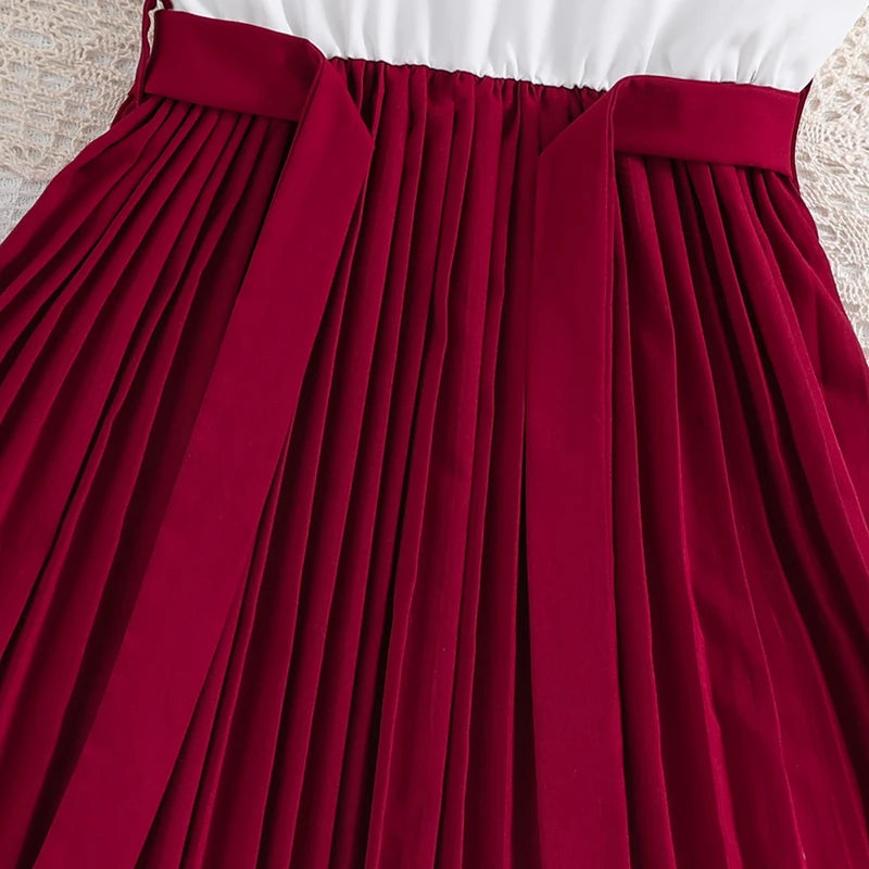 Emma Kids Dress for Girls with Pleated Skirt and Bow Tie