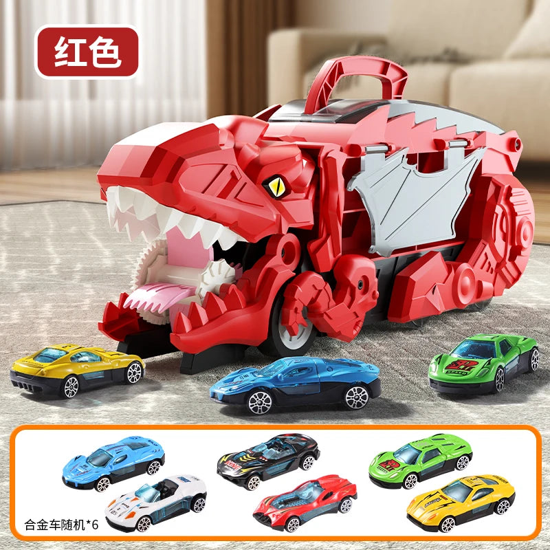 Dinosaur Toys for Kids Boys Ages 3-5, Car Track Set Dinosaur Transport Truck with Diecast Cars