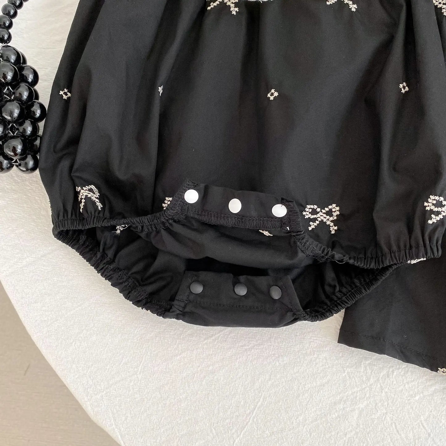 Black Embroidery Bow Romper