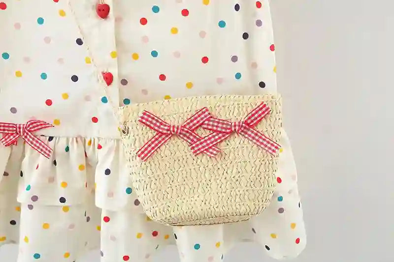 Cotton Dress for Baby Girl Heart Shaped Button Colorful Dress