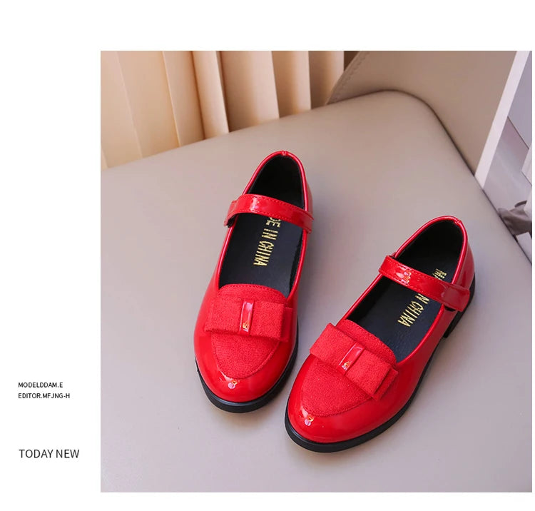 Girl's Leather Shoes Princess Dress Shoes for Kids Big Girls Casual Student Flats 2025 Spring/Autumn New Style Sweet with Bowtie