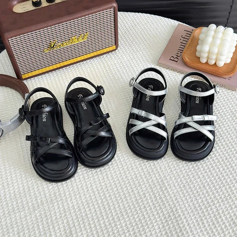 Girls Beach Shoes Bow-knot 2025 Summer Brand New Soft Open Toes Fashion Kids Sandals Princess Sweet Style Anti-slippery Shoes
