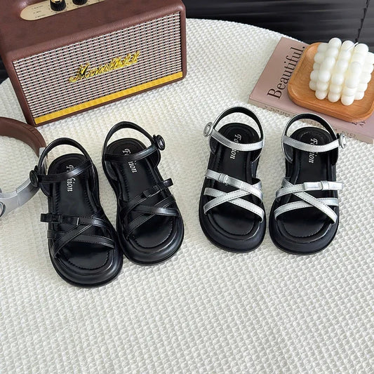 Girls Beach Shoes Bow-knot 2025 Summer Brand New Soft Open Toes Fashion Kids Sandals