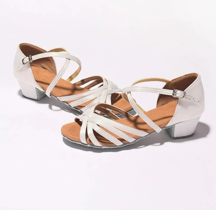 Girls Latin Dance Shoes Low Heel Soft Sole Beginner Kids Ballroom Practice Training Stage Girls Performance Dancing Footwear