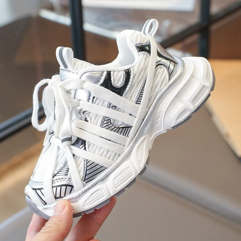 Kids Shoes for Boy School Black Beige Versatile Sports Shoes for Girls Fashion Causal Patchwork Children Mesh Chunky Sneakers