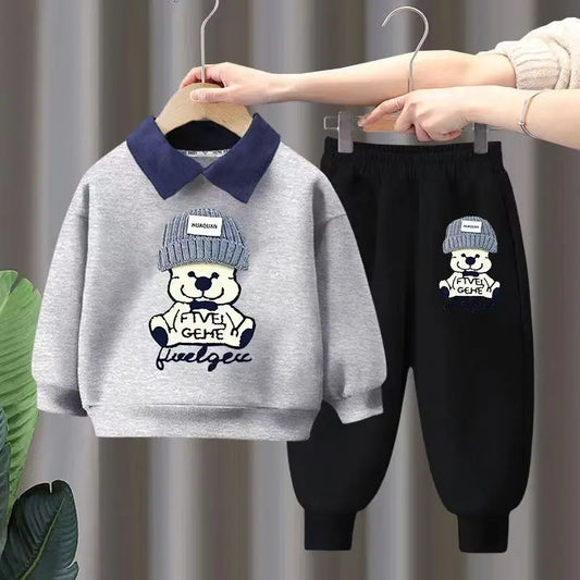 Autumn Clothes Set Boys Pullover with Cartoon Print