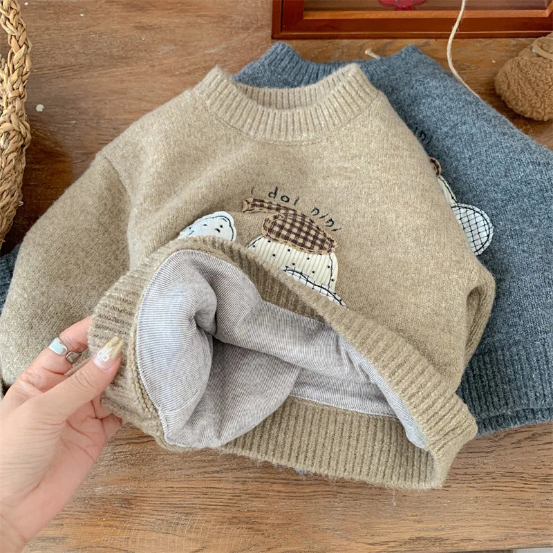 Josias Plus Velvet Knitted Cartoon Bear Sweater - GuGuTon baby store - Baby Fashion - Toddlers Outfits - Babies Outfits - Toddler Clothes - Kids Clothing - Newborn Clothes - Newborn Wear - Kids Wear - Trending Clothes - Trending Outfits - Fall Fashion - Winter Fashion - Girls Clothes - Boys Clothes - Babies Wear - Kids Accessories - KidsWear - Summer Clothes - Summer Fashion - Summer Trend - Falls Sweaters - Tops - Bottom - Jeans - Blouse - Dresses - Newborn Dresses - Toys