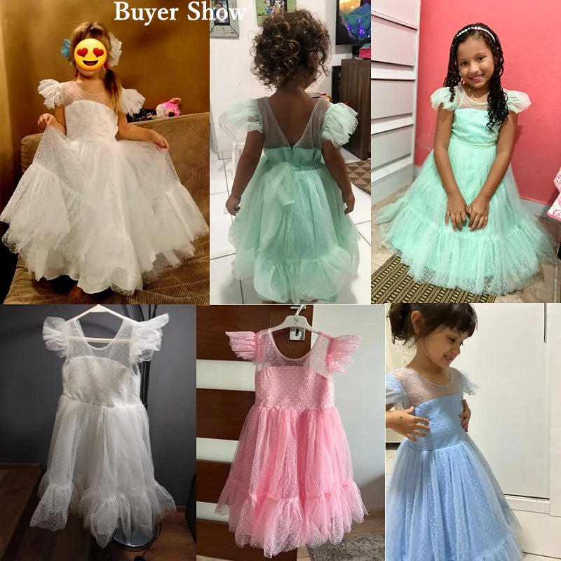 Lara Tutu Prom Dresses Children Tulle Flare Sleeve Communion Party