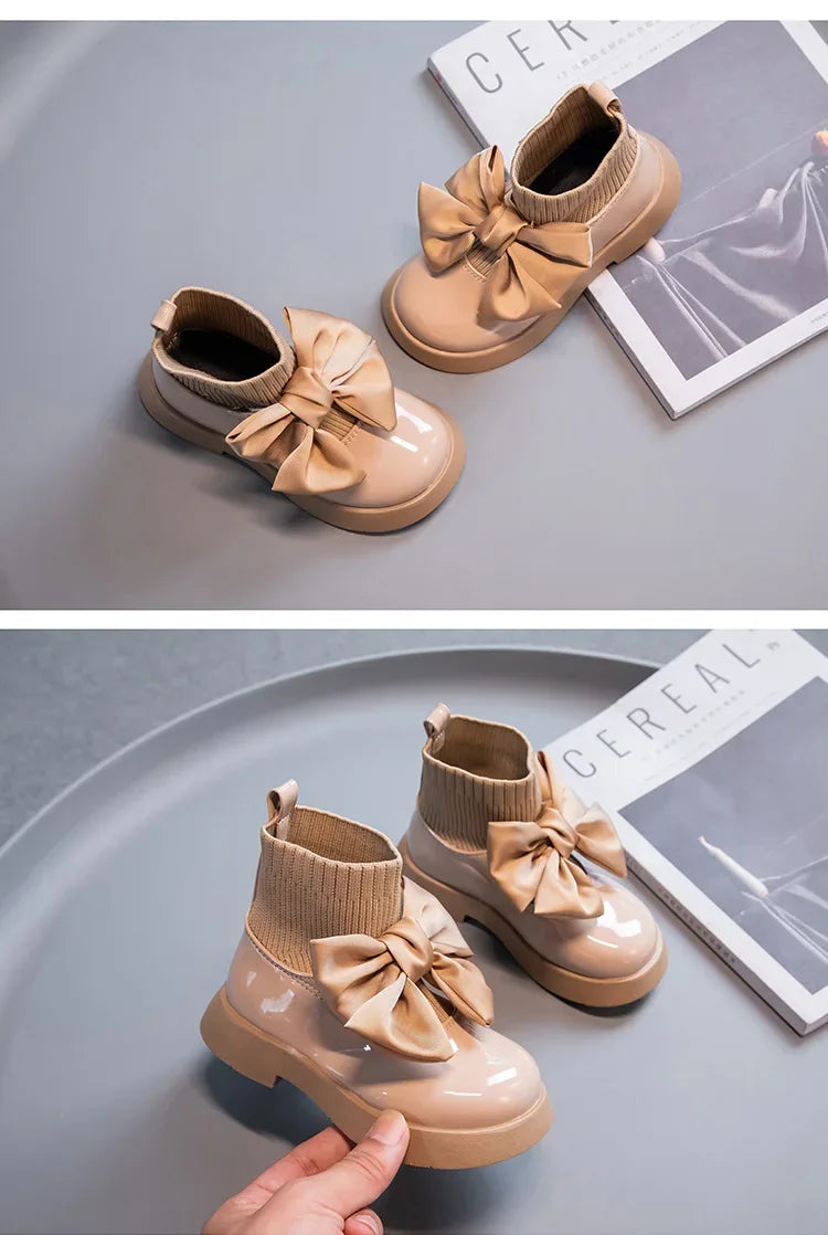 Girls Boots 2025 Fashion Butterfly-knot Glossy Casual Boots For Baby Girls Comfirtable Breathable Girls Shoes Outdoor Sneakers